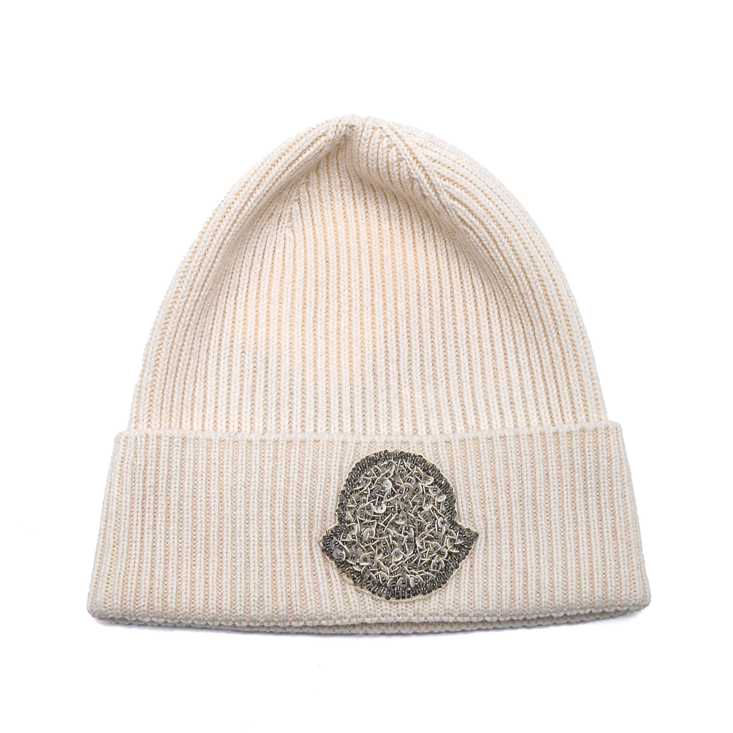 Moncler- White Logo Wool Beanie 